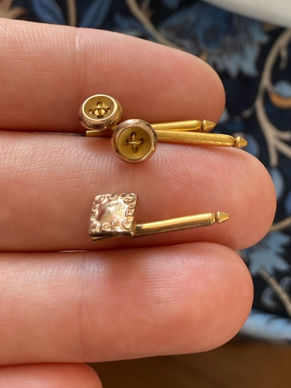 Antique Shirt Studs Gold Buttons & Square Engraved